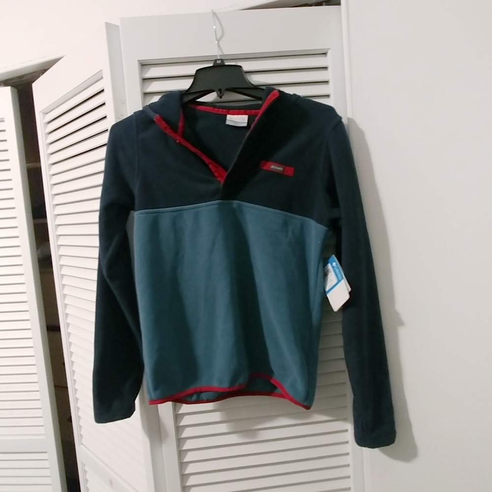 NWT Columbia Kids Fleece Pullover Colorblock Hoodie boys L large blue & red